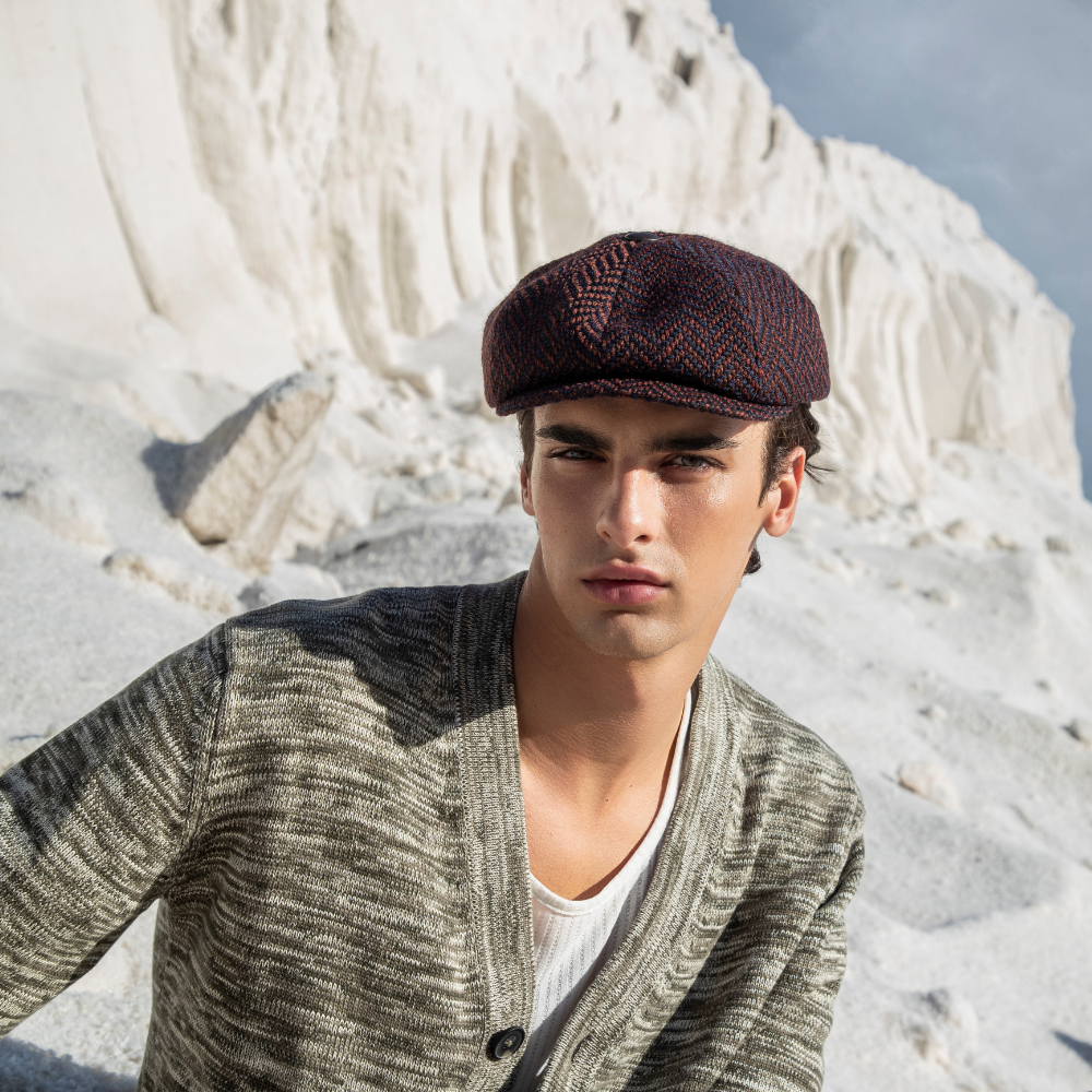 Irish Newsboy Beret in Herringbone Fabric
