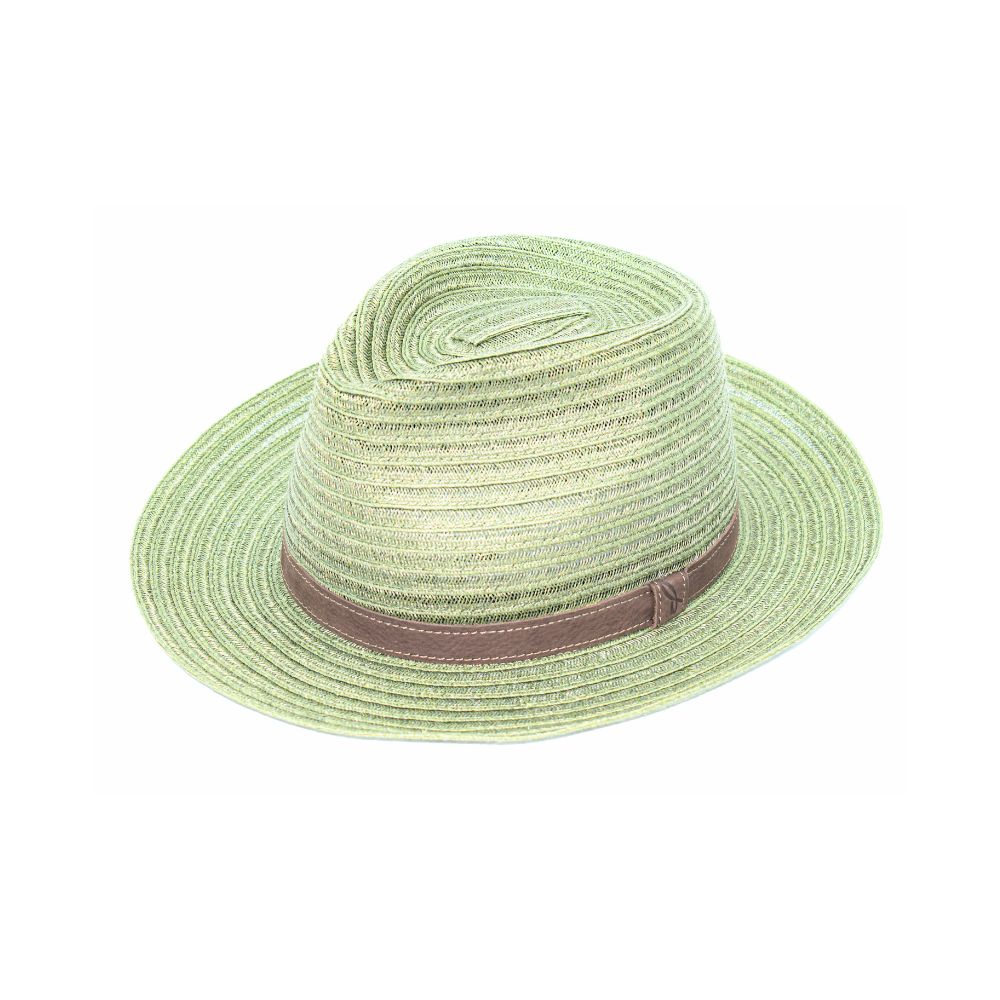 Cappello estivo in fibra di canapa verde cinta cuoio