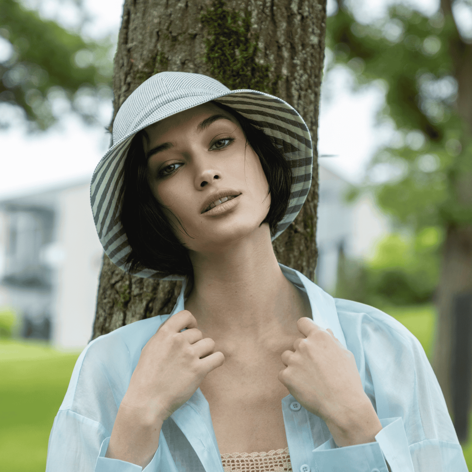 Cappello a Cloche in Tessuto a Righe