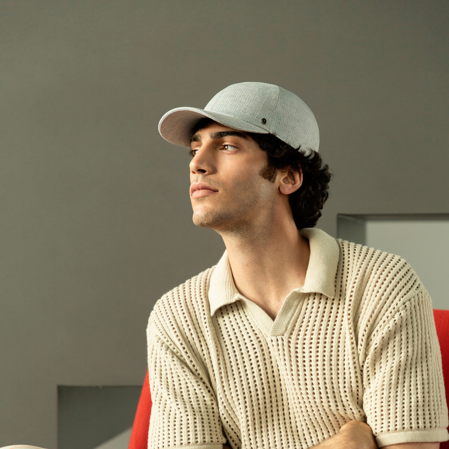 Berretto da Baseball in Tessuto di Lino a Righe