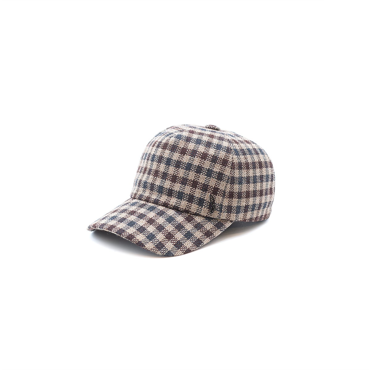 Baseball Cap in a Wool-Blend Checked Fabric