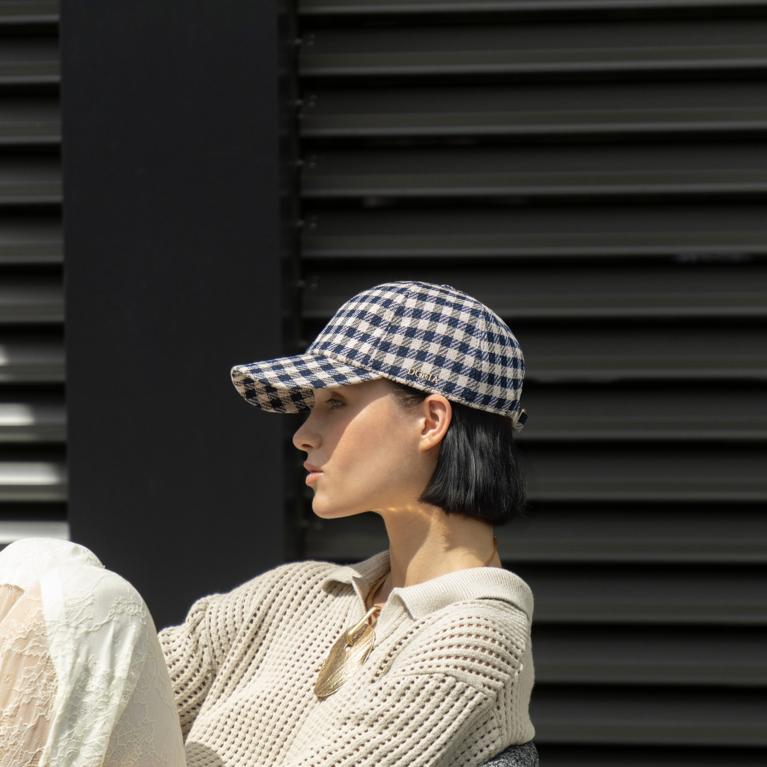 Berretto da Baseball in Tessuto Tweed Check