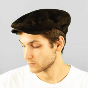 Classic Short Banded Suede Leather Hat in Brown