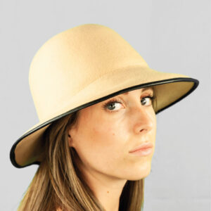 Wool Felt Roll-up Cloche Hat with Leatherette Trim