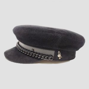 Velvet Sailor Cap with Leather Belt, Chain and Studs