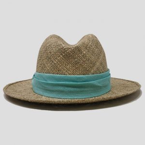 Straw hat with blue belt