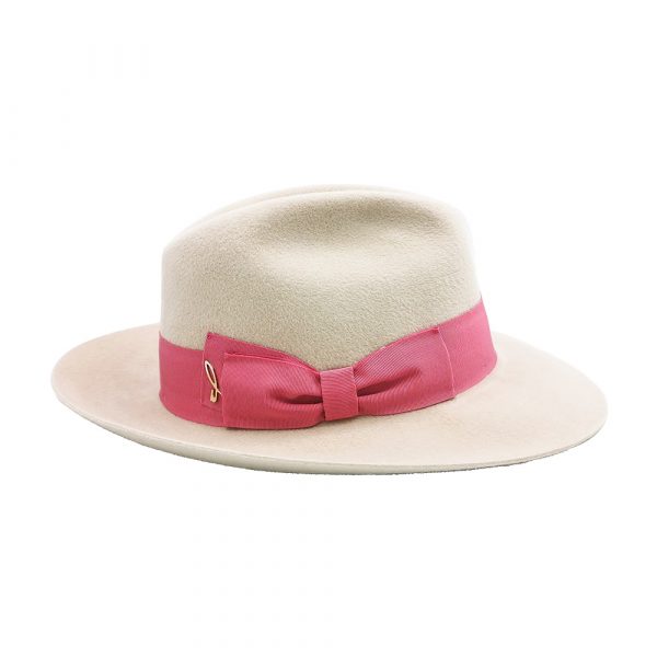Women's Fedora Hat Winter White Pink Belt