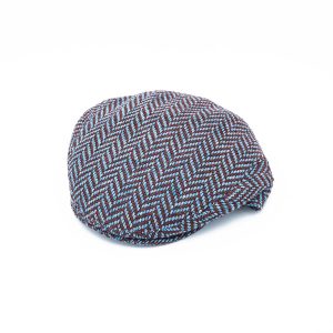 Light Blue and Red Tweed Fabric Flat Cap