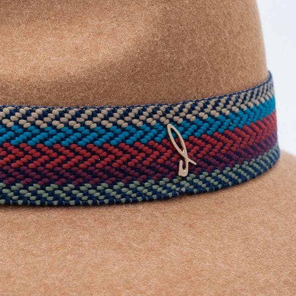 Brown Wool Winter Hat with Multicolored Braided Belt