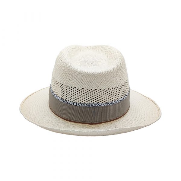 White Summer Straw Hat with Beige Straps