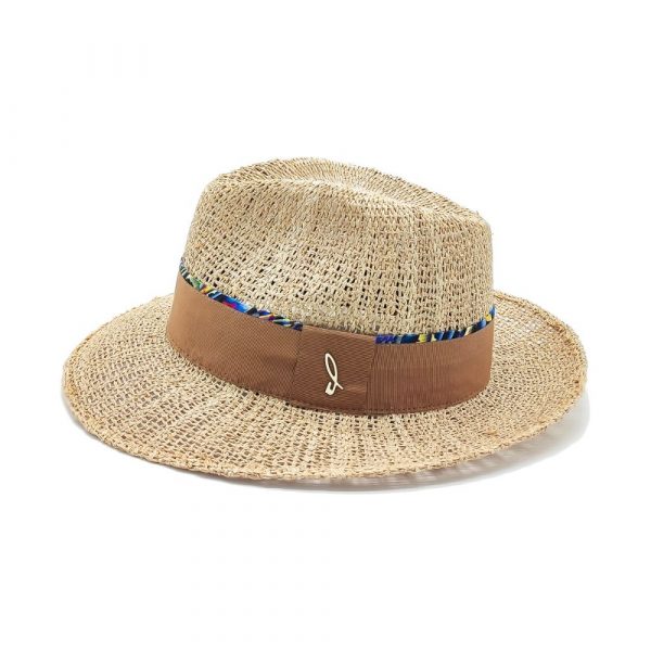 Drop hat in Raffia Summer Straps Grosgrain piping safari Doria